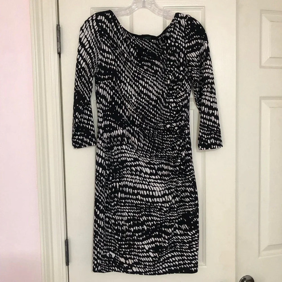 Ralph Lauren Sz 5 Classic Elegant Black White Jersey Midi Dress  Liquid‎ Knit - Picture 2 of 6